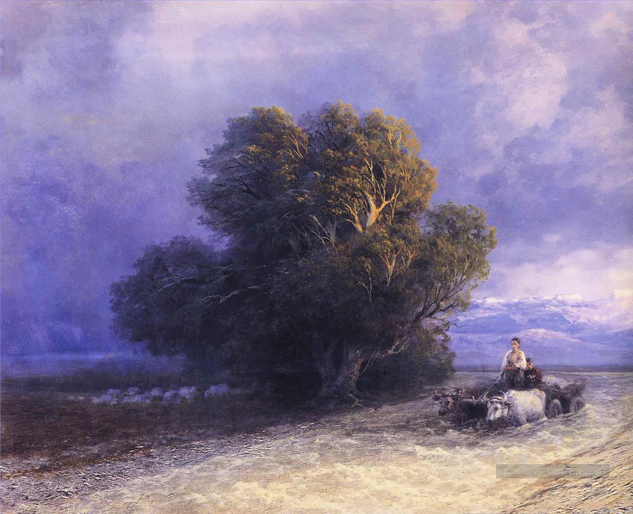 char à bœufs traversant une plaine inondée 1897 Romantique Ivan Aivazovsky russe Peintures à l'huile